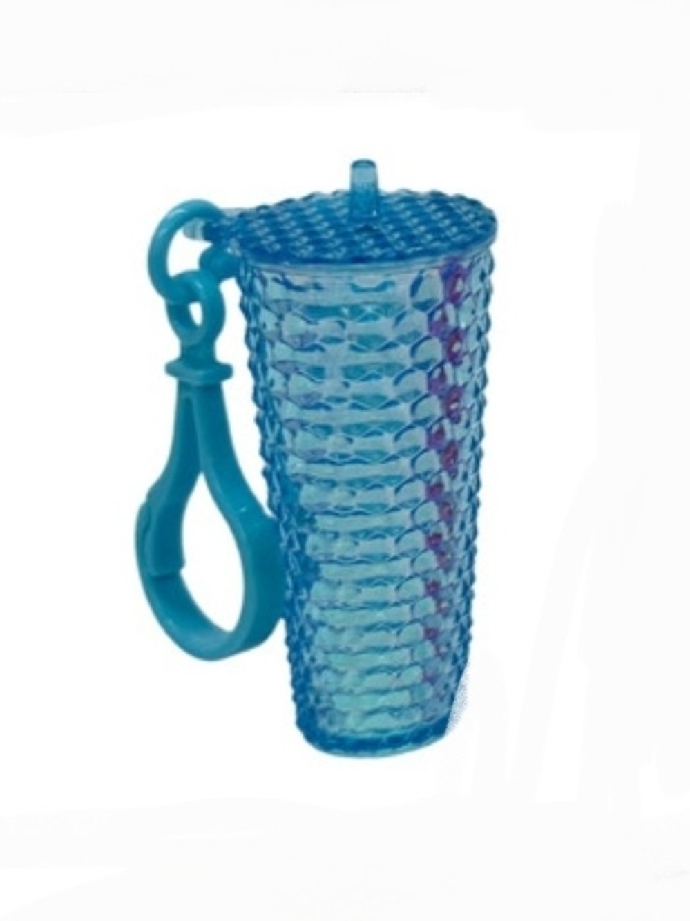 Blue Textured Plastic Travel Tumbler Cup with Keychain Clip - Women Accessories